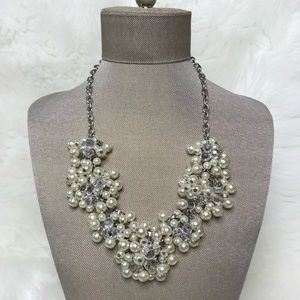 Faux Pearls & Iridescent Acrylic Beads on a Silver tone chain Necklace
